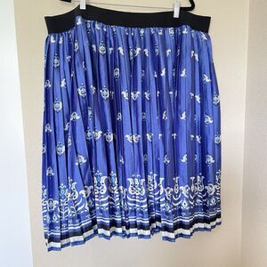 Lane Bryant Women’s Size‎ 28 Blue Paisley Pleated Midi Skirt Boho Casual Work